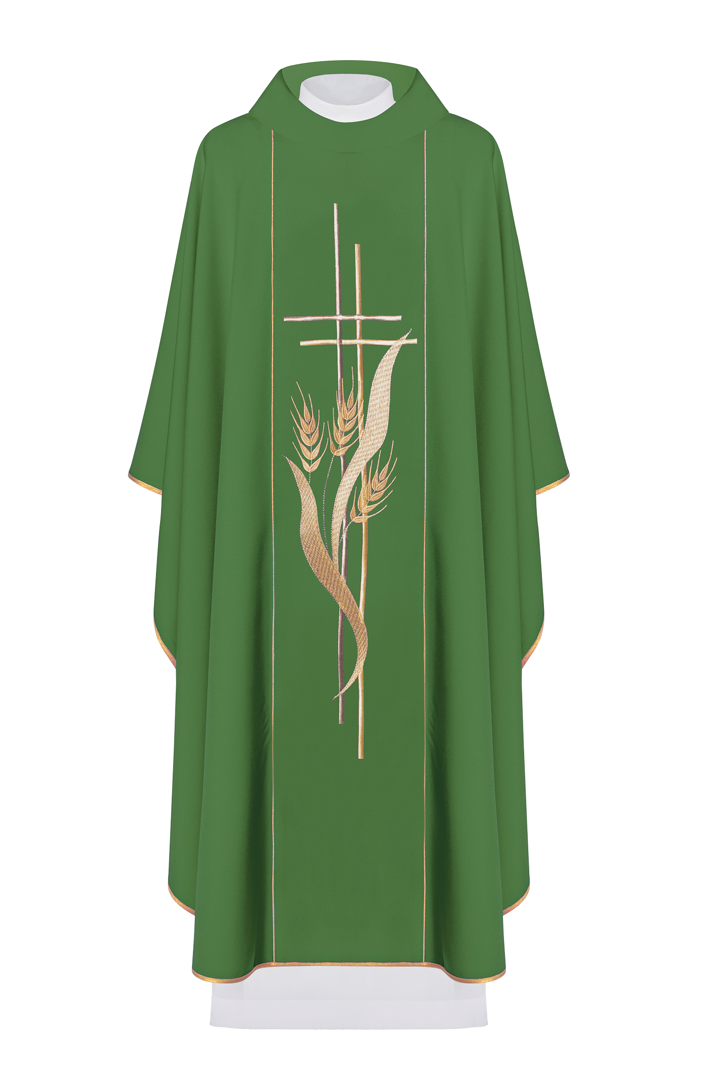 Chasuble verte brodée de motifs de croix et d'oreilles