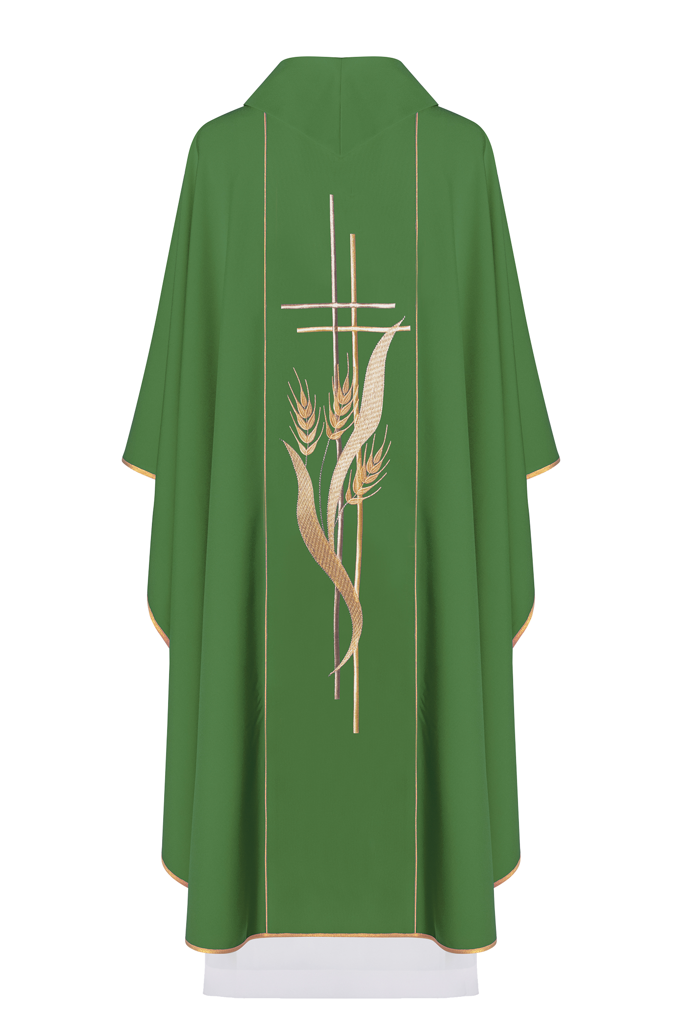 Chasuble verte brodée de motifs de croix et d'oreilles