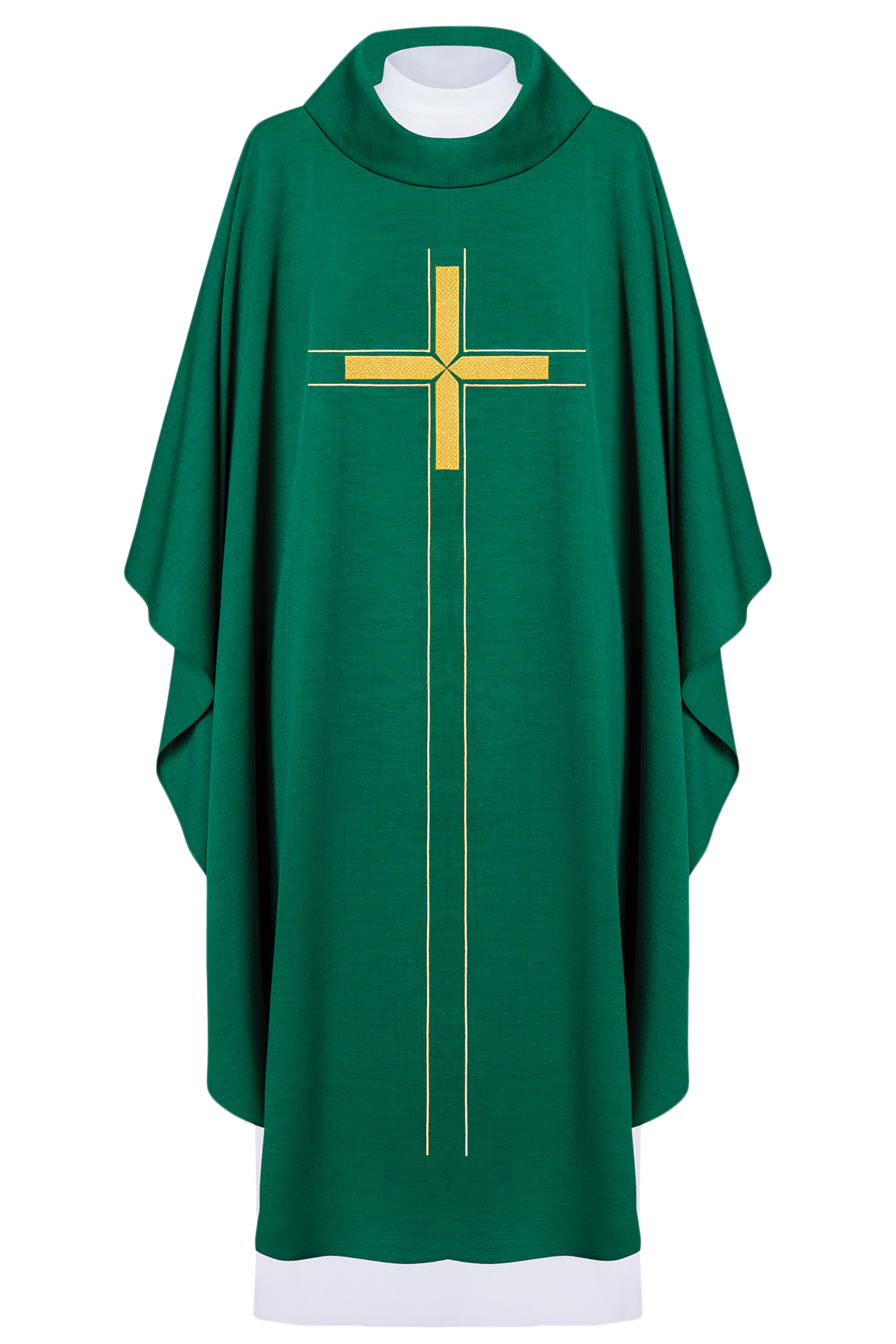 Chasuble verte brodée d'un motif minimaliste