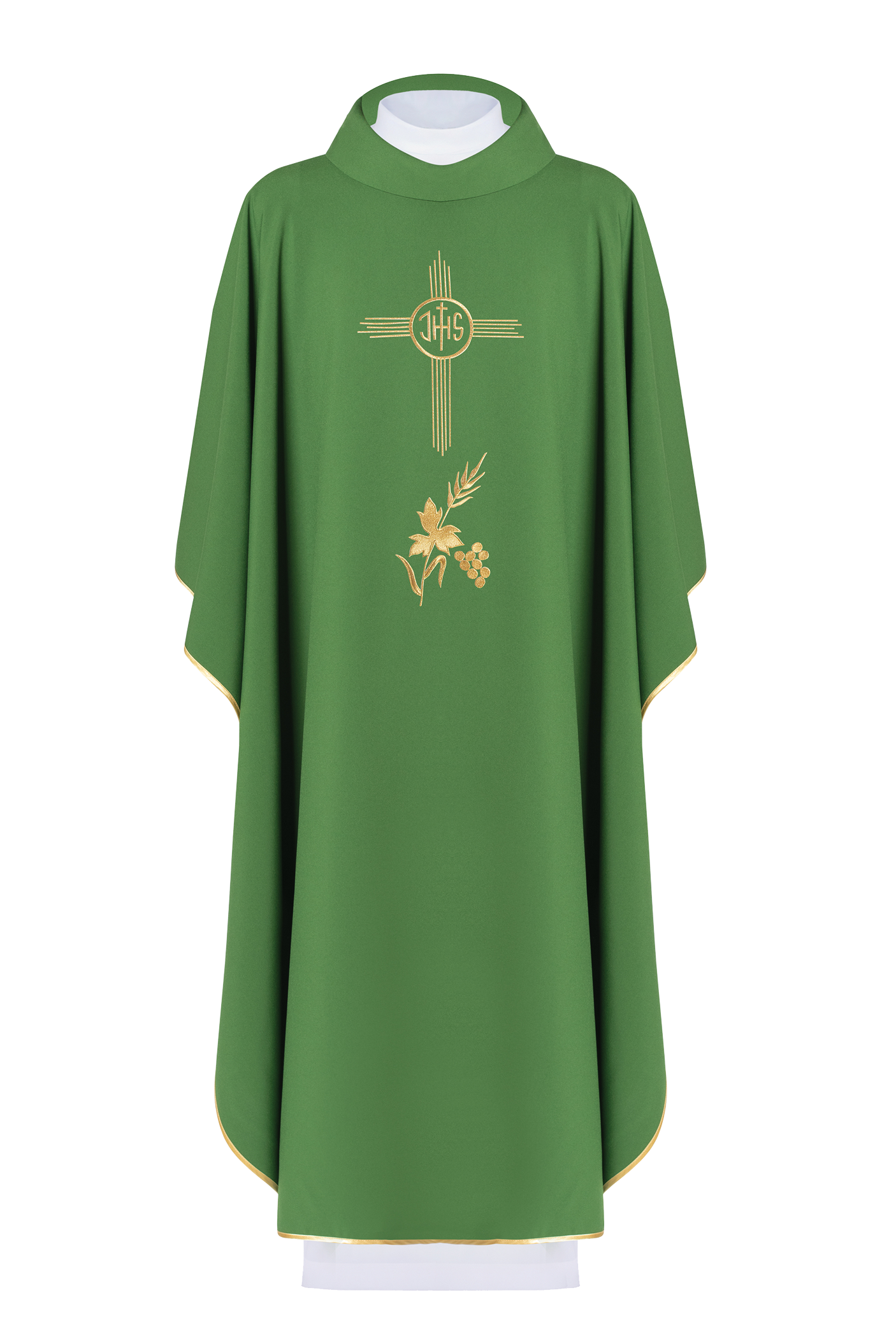 Chasuble verte brodée d'un motif IHS