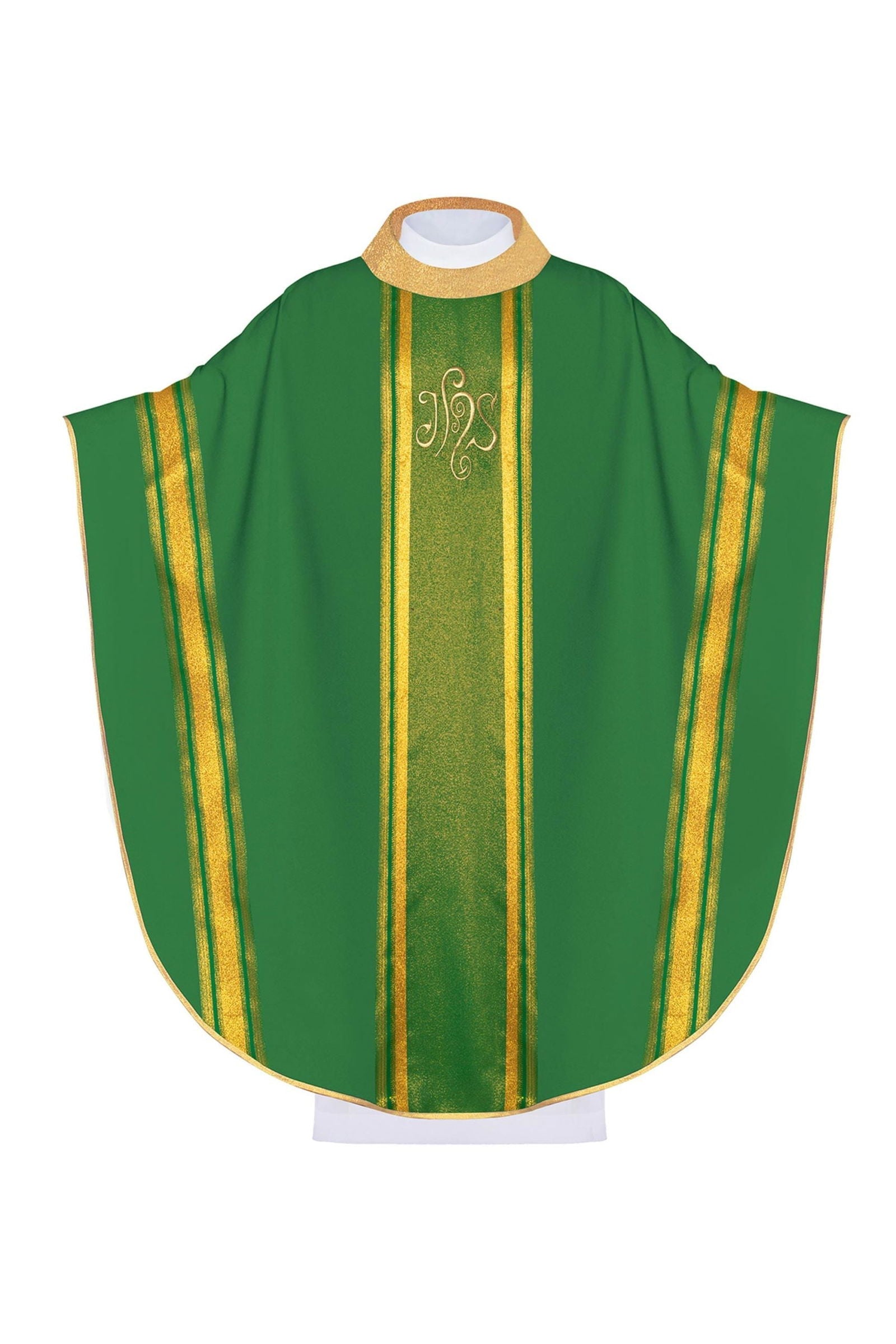 Chasuble brodée verte avec motif IHS avec dorure