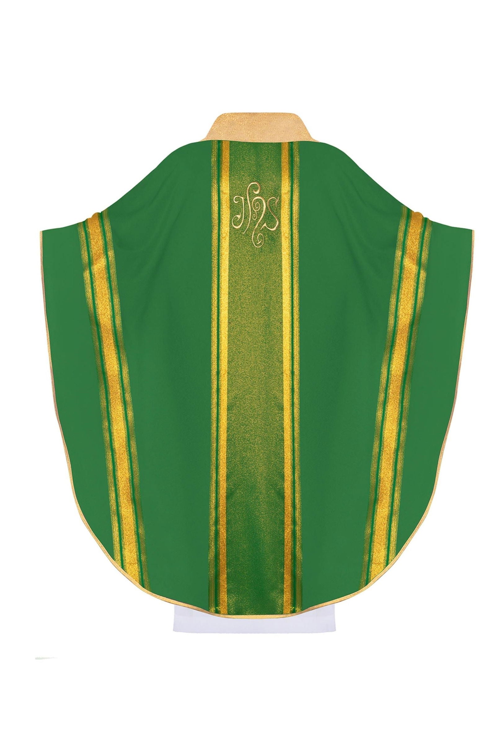 Chasuble brodée verte avec motif IHS avec dorure