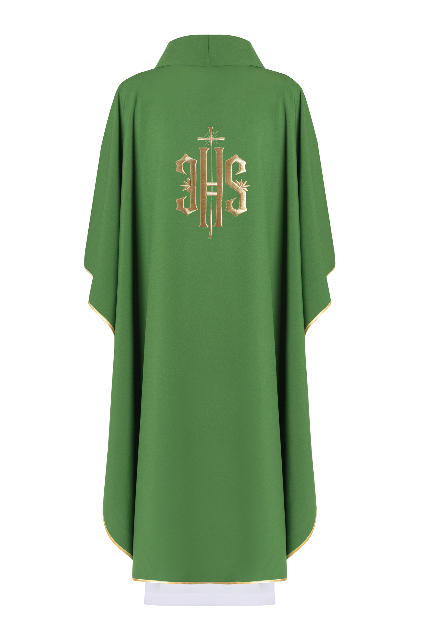 Chasuble brodée verte avec motif IHS doré