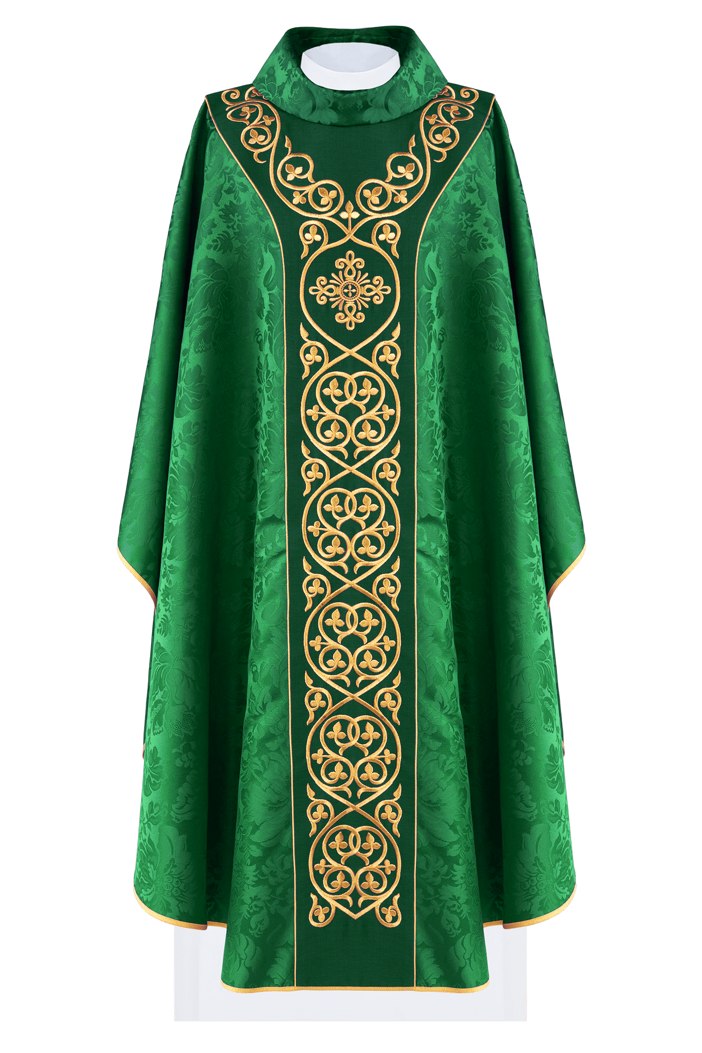 Chasuble liturgique verte ornée d'une ceinture en velours avec broderie