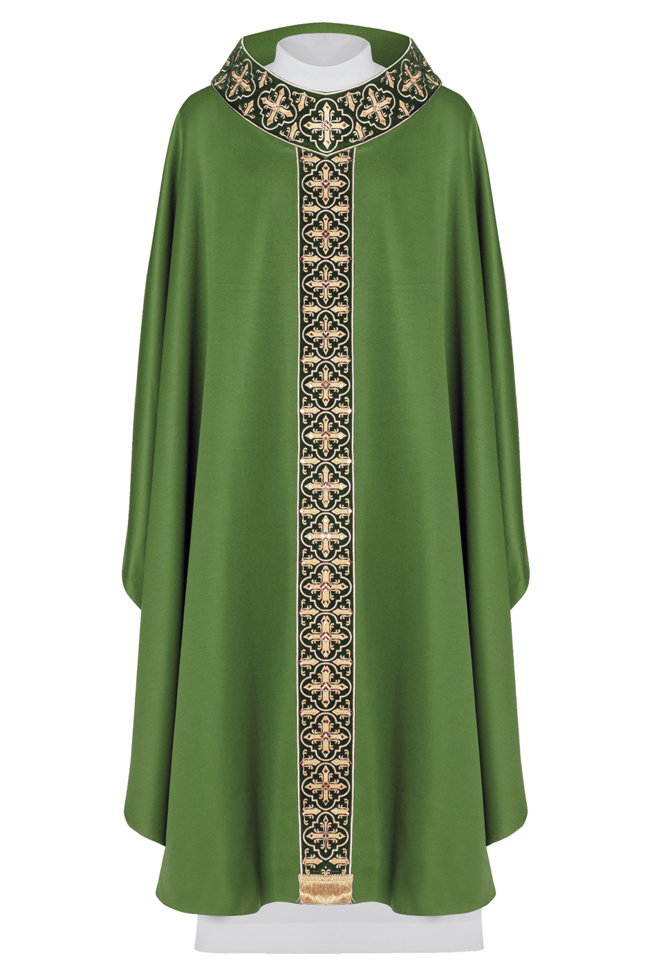 Chasuble verte ornée de 500 pierres avec bande étroite